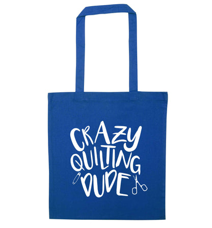 Crazy quilting dude blue tote bag