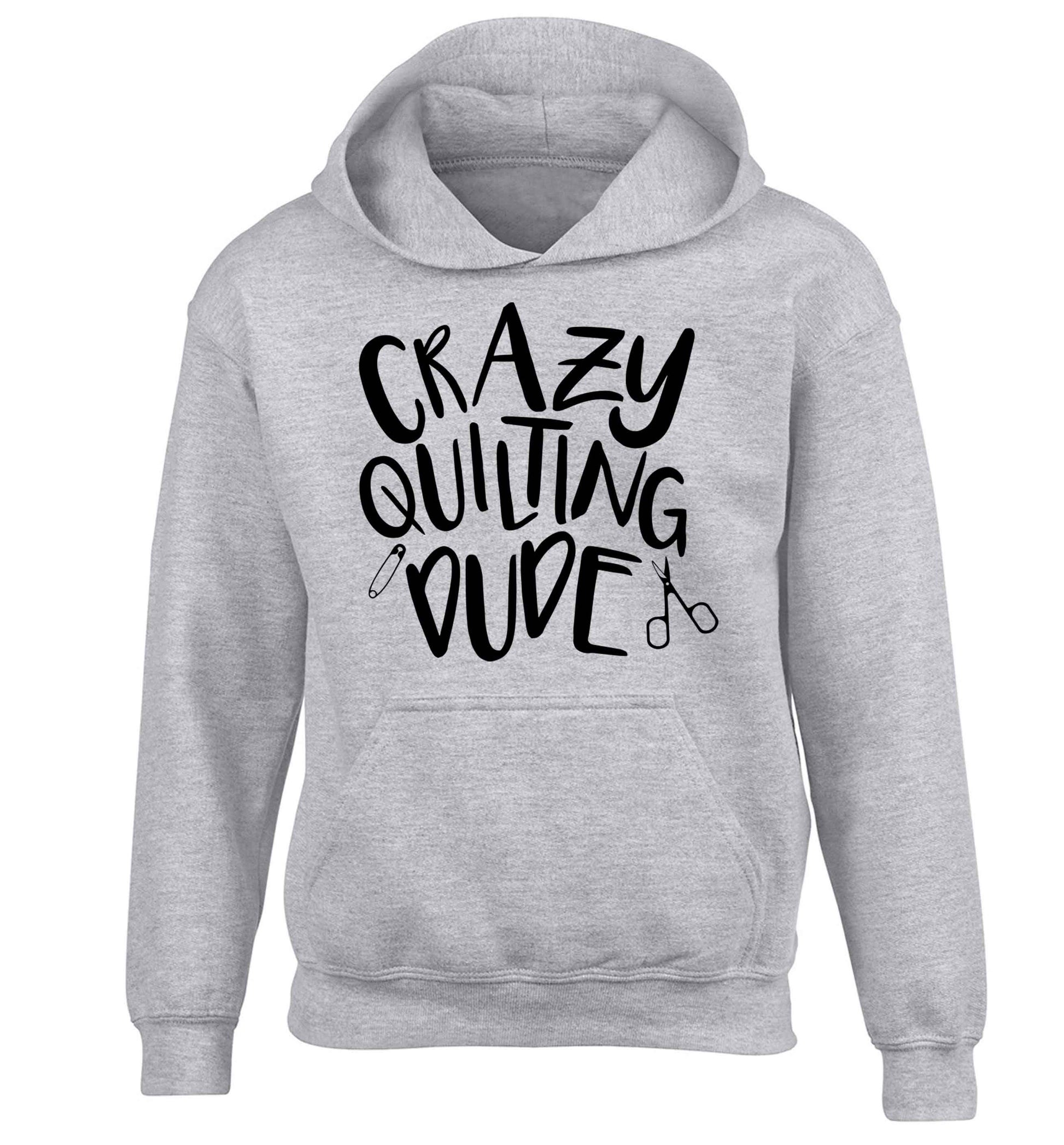 Crazy quilting dude children's grey hoodie 12-13 Years