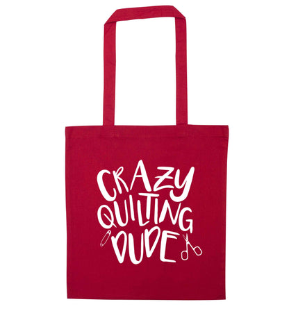 Crazy quilting dude red tote bag