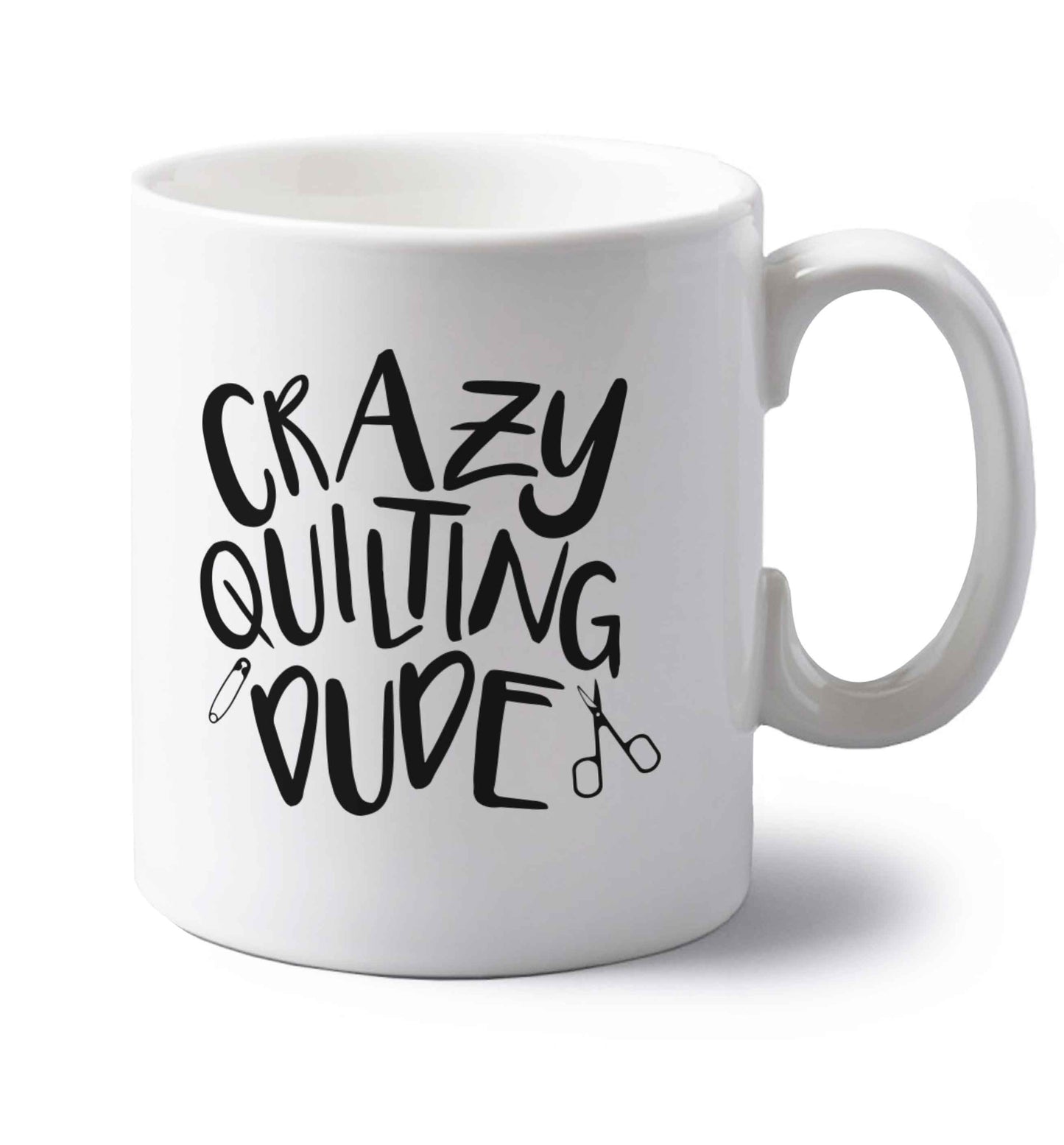Crazy quilting dude left handed white ceramic mug 