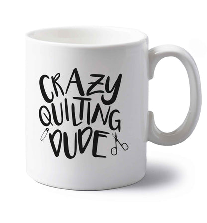 Crazy quilting dude left handed white ceramic mug 
