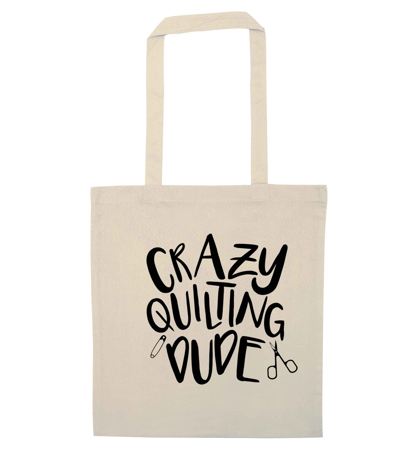Crazy quilting dude natural tote bag