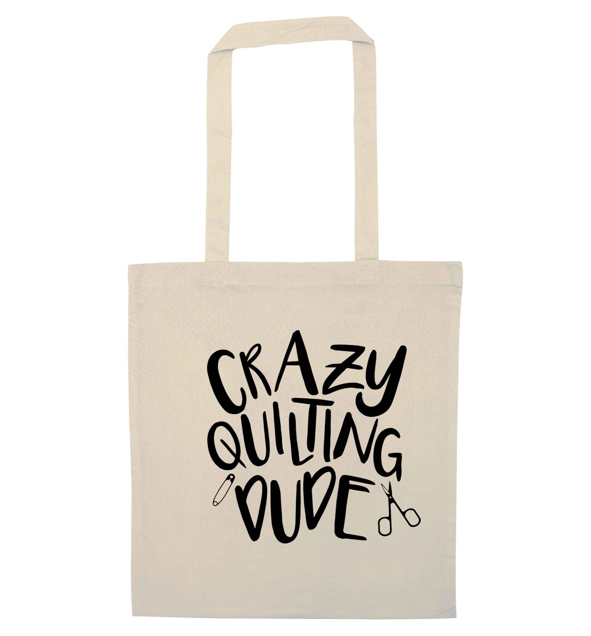 Crazy quilting dude natural tote bag