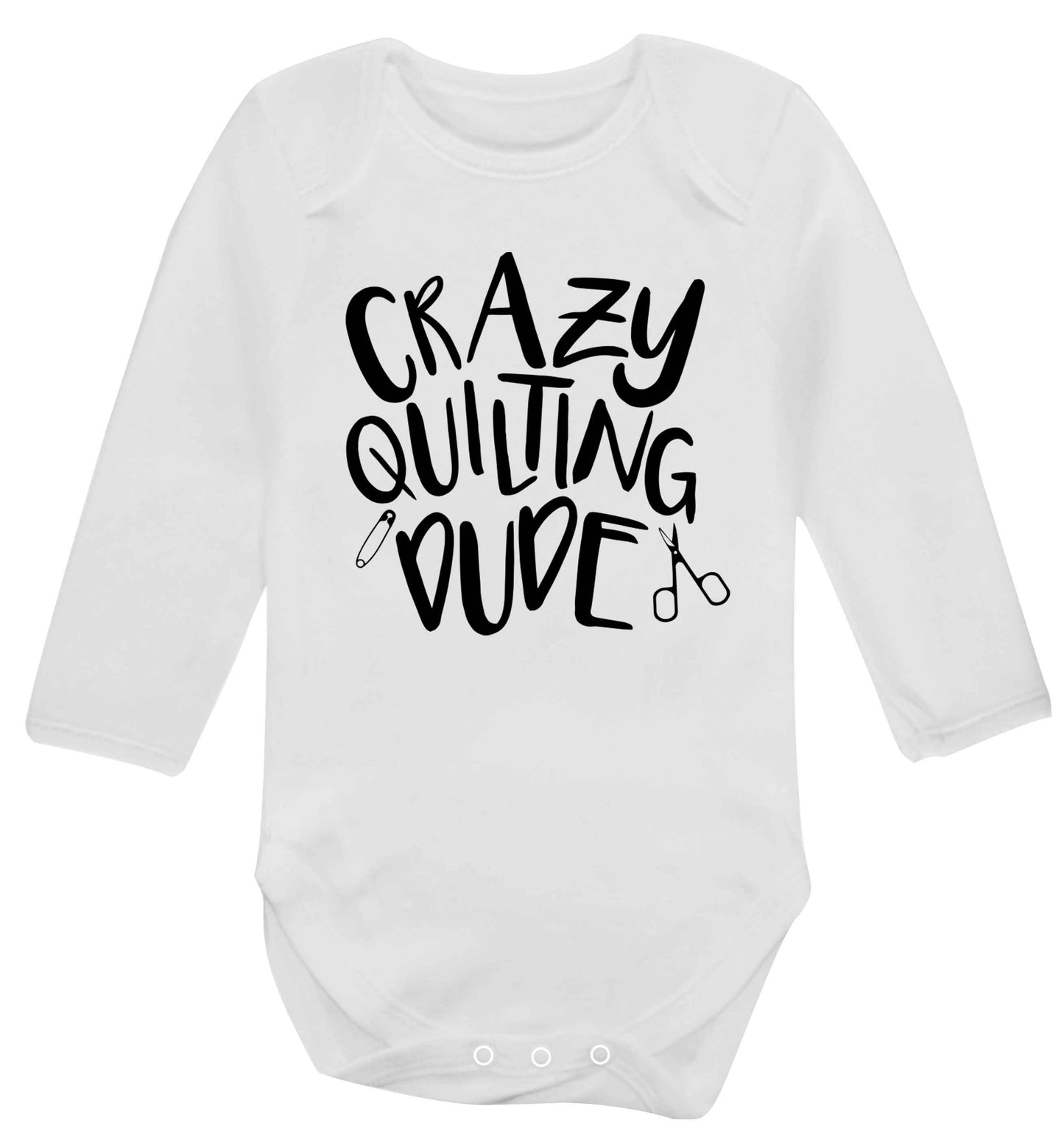 Crazy quilting dude Baby Vest long sleeved white 6-12 months