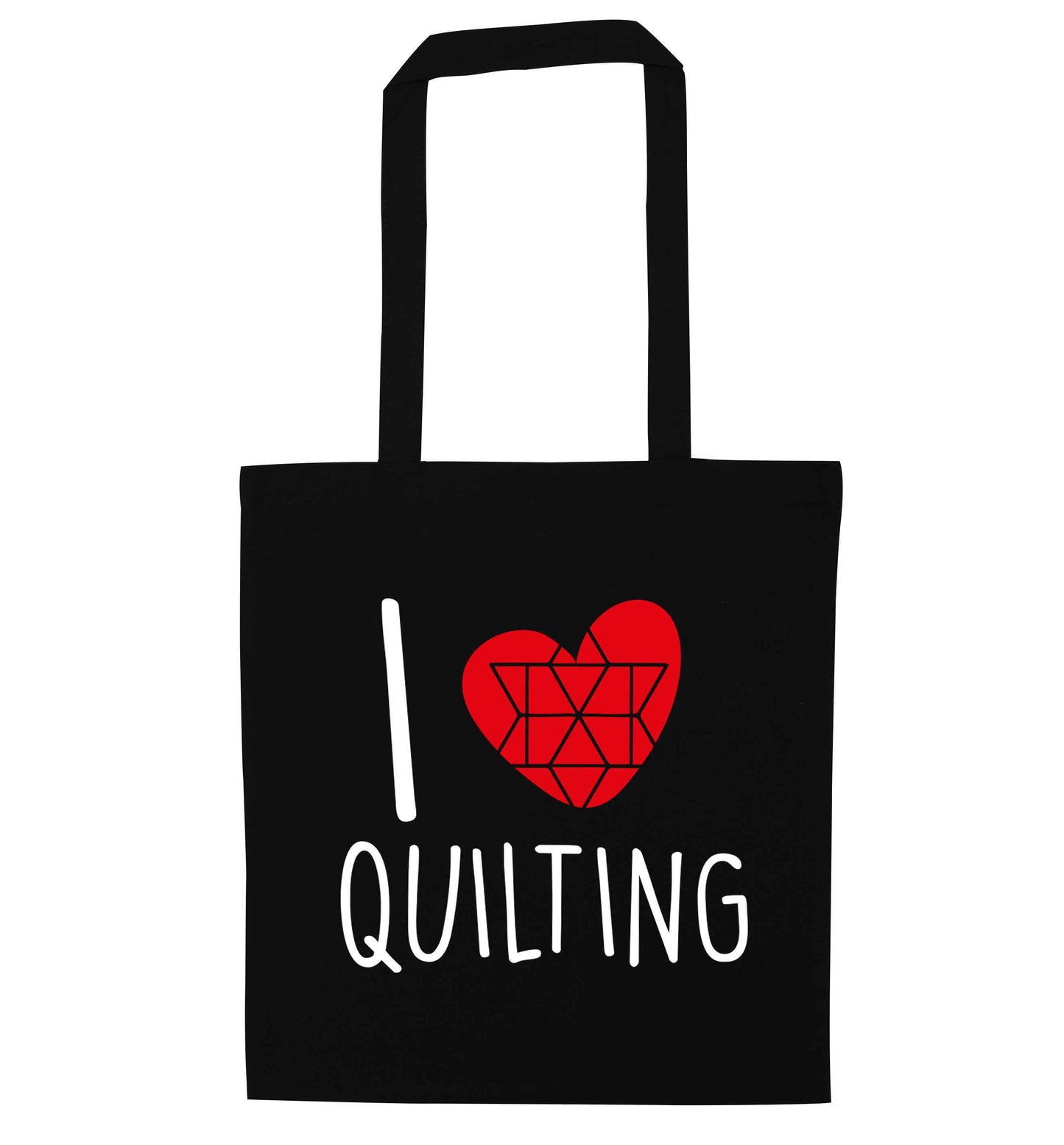 I love quilting black tote bag
