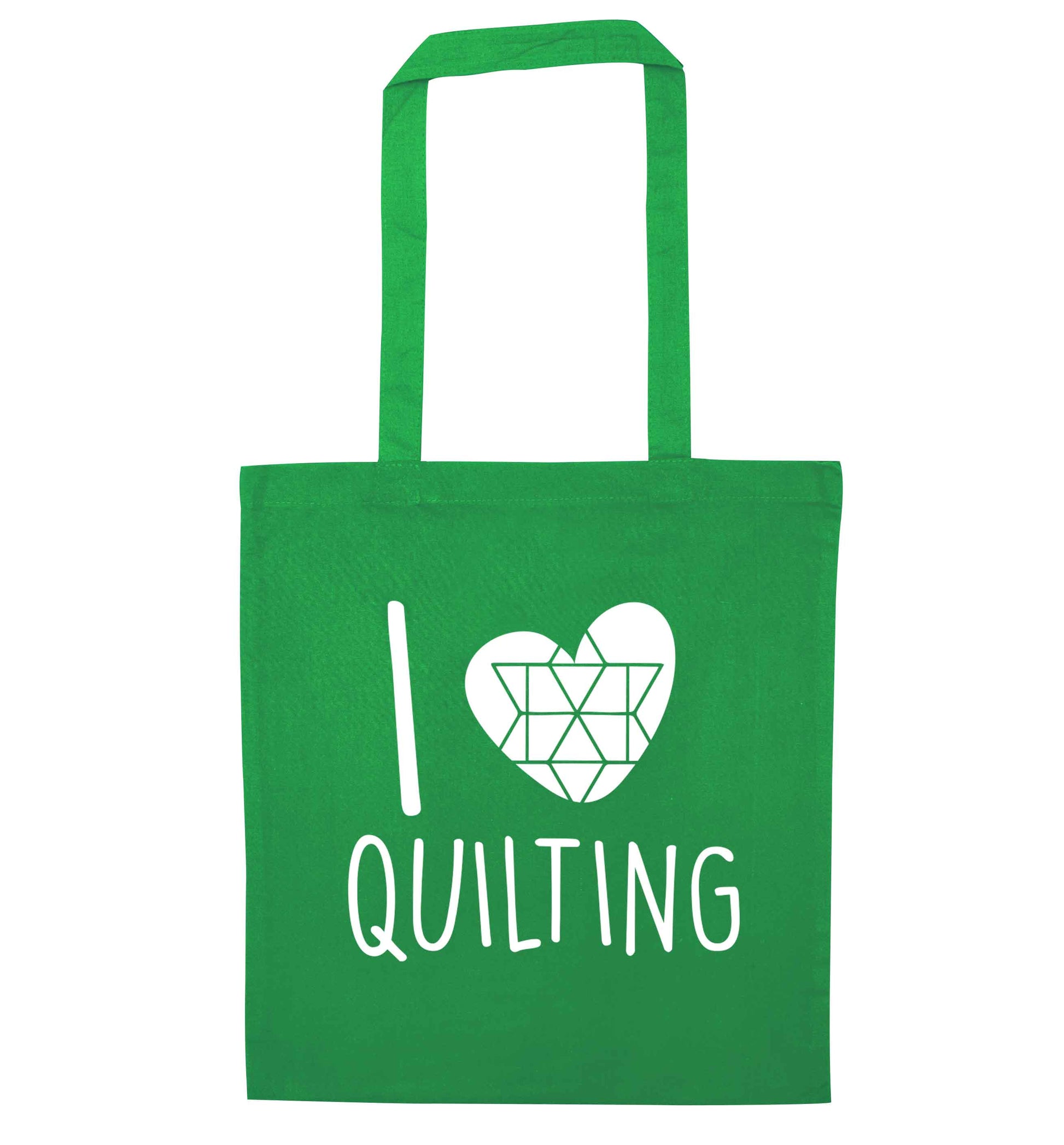 I love quilting green tote bag