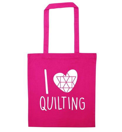 I love quilting pink tote bag