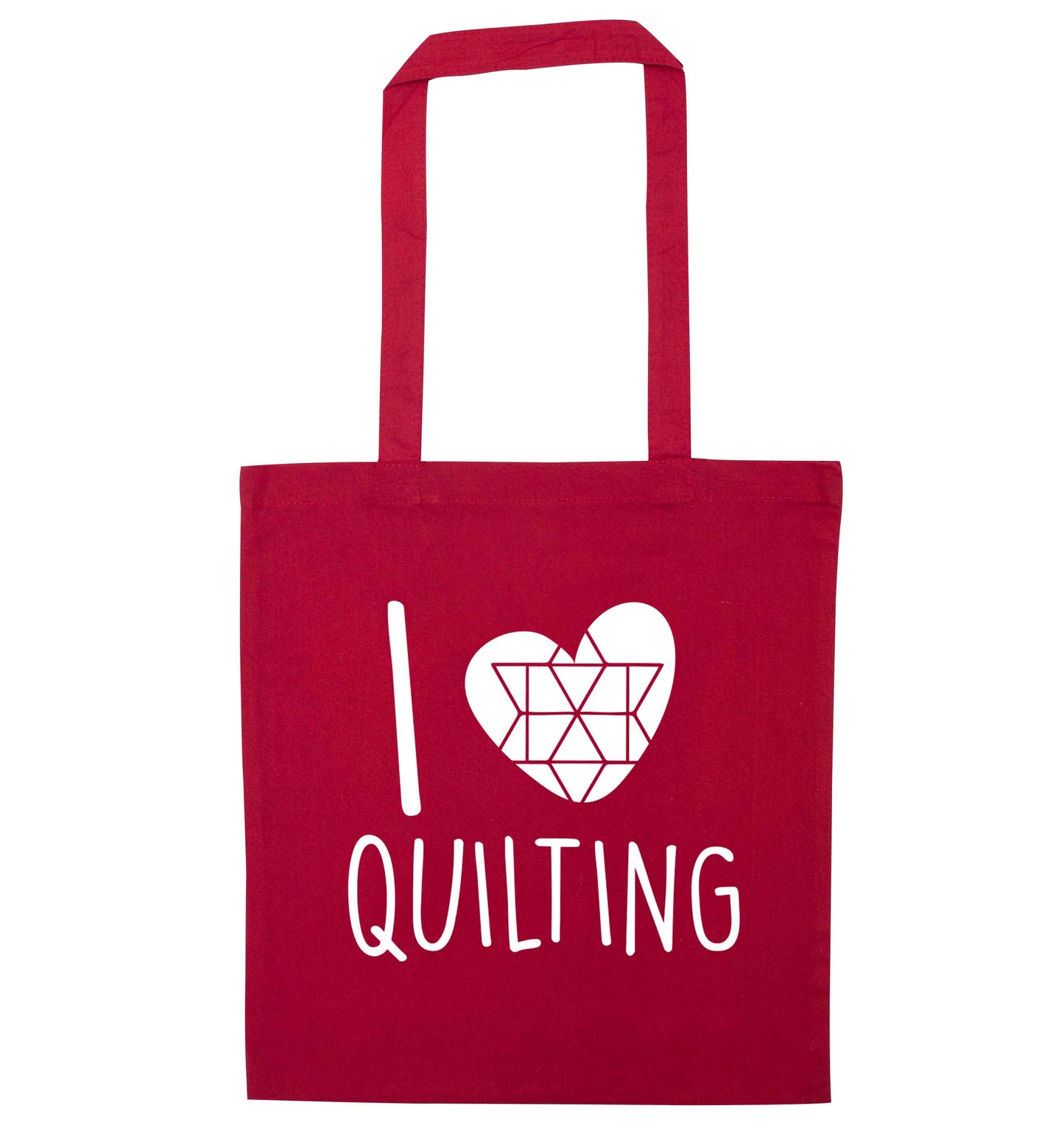 I love quilting red tote bag