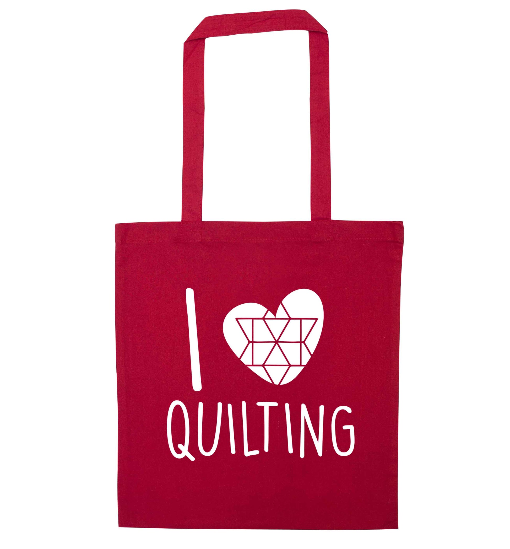 I love quilting red tote bag