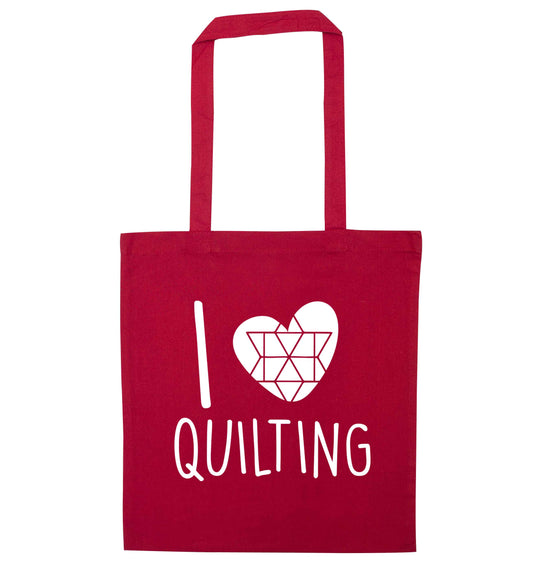 I love quilting red tote bag
