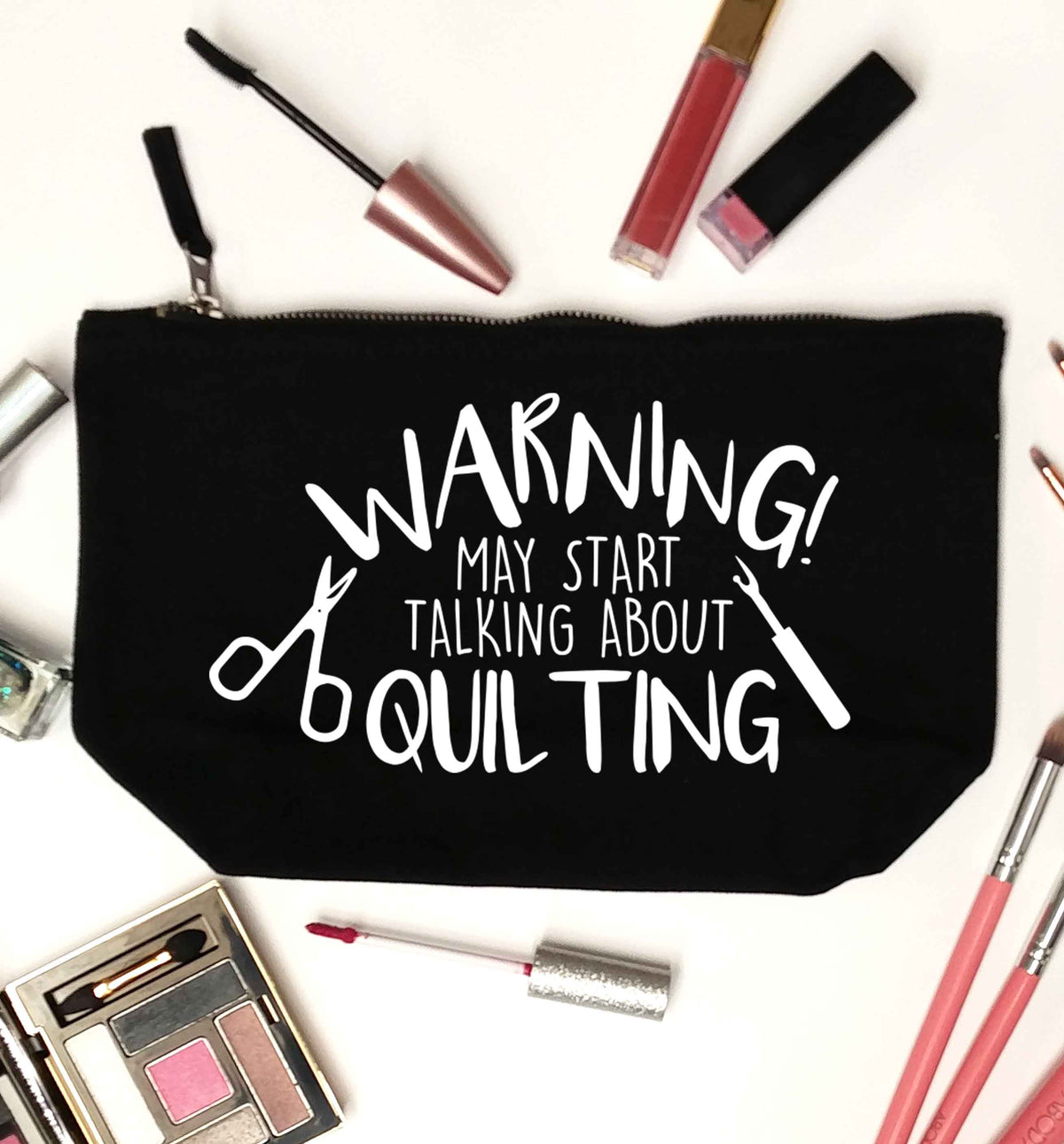 Warning may start talking about quilting black makeup bag