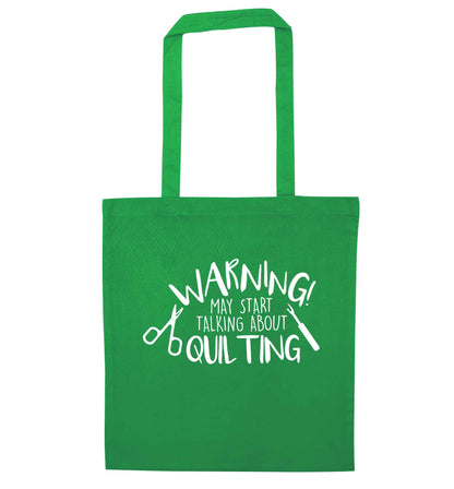 I quilt what's your superpower? green tote bag