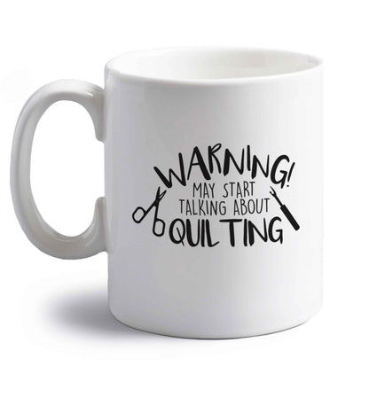 I quilt what's your superpower? right handed white ceramic mug 