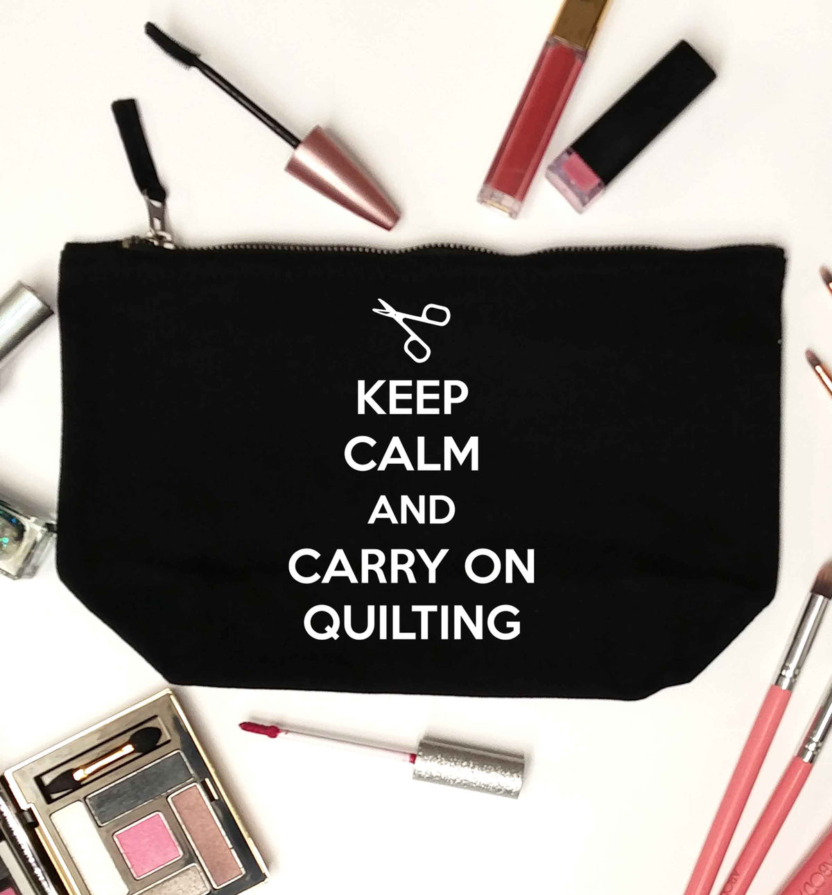 Keep calm and carry on quilting black makeup bag