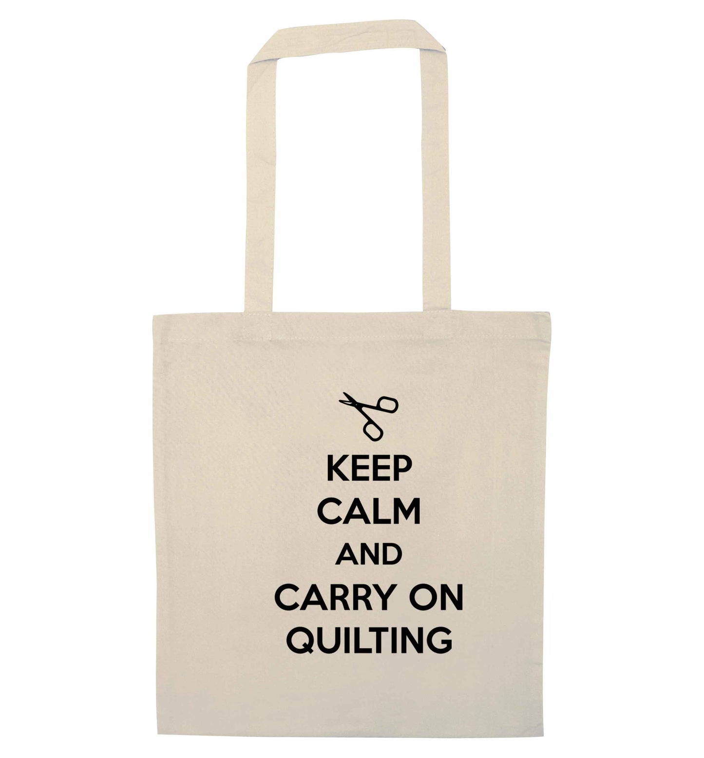 Keep calm and carry on quilting natural tote bag