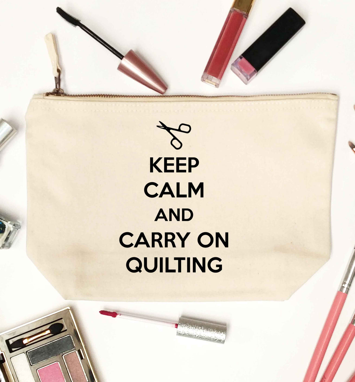 Keep calm and carry on quilting natural makeup bag