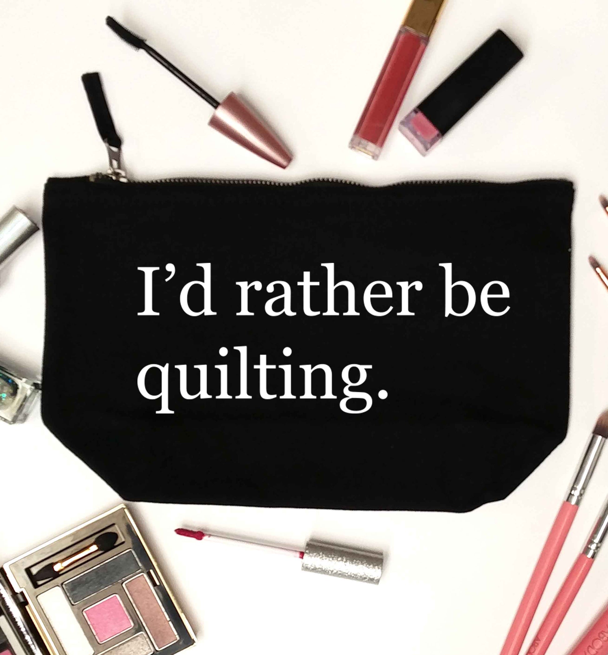 I'd rather be quilting black makeup bag