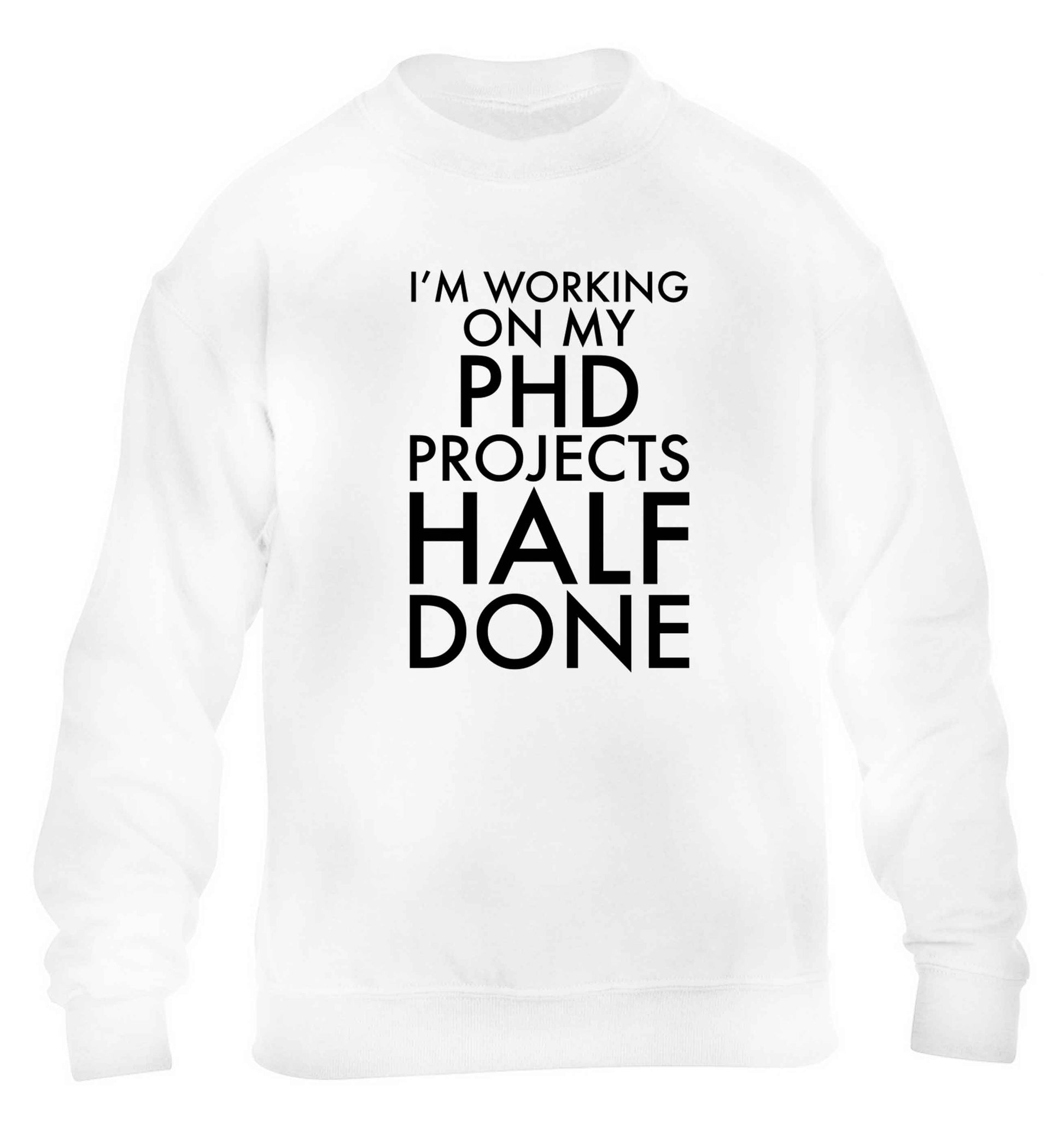 I'm working on my PHD projects half done children's white sweater 12-13 Years