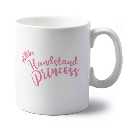 Handstand princess left handed white ceramic mug 