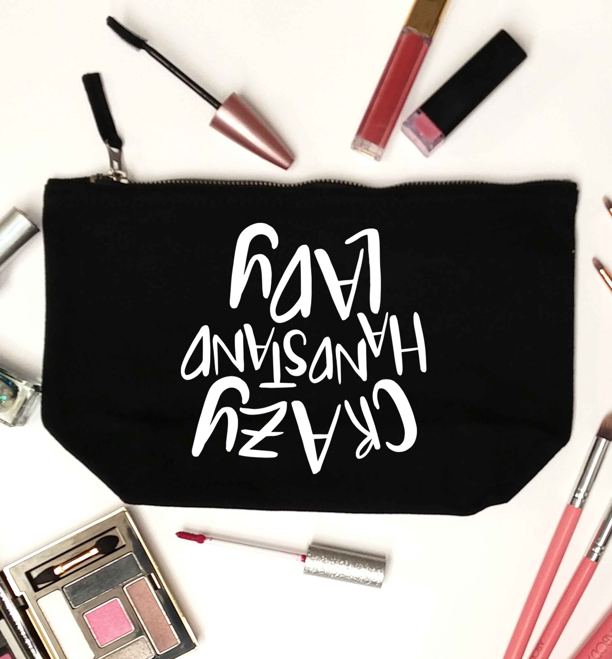Crazy handstand lady black makeup bag