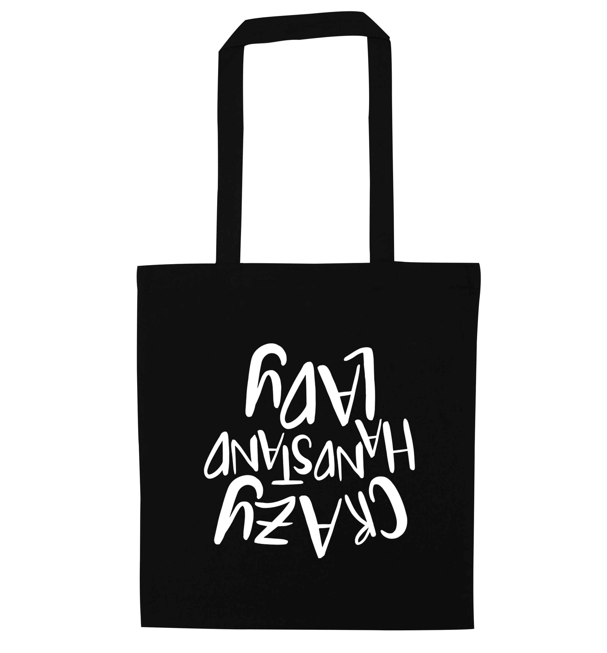 Crazy handstand lady black tote bag