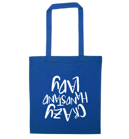 Crazy handstand lady blue tote bag