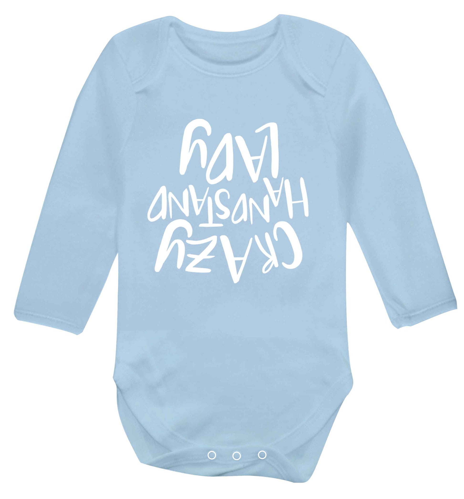 Crazy handstand lady Baby Vest long sleeved pale blue 6-12 months
