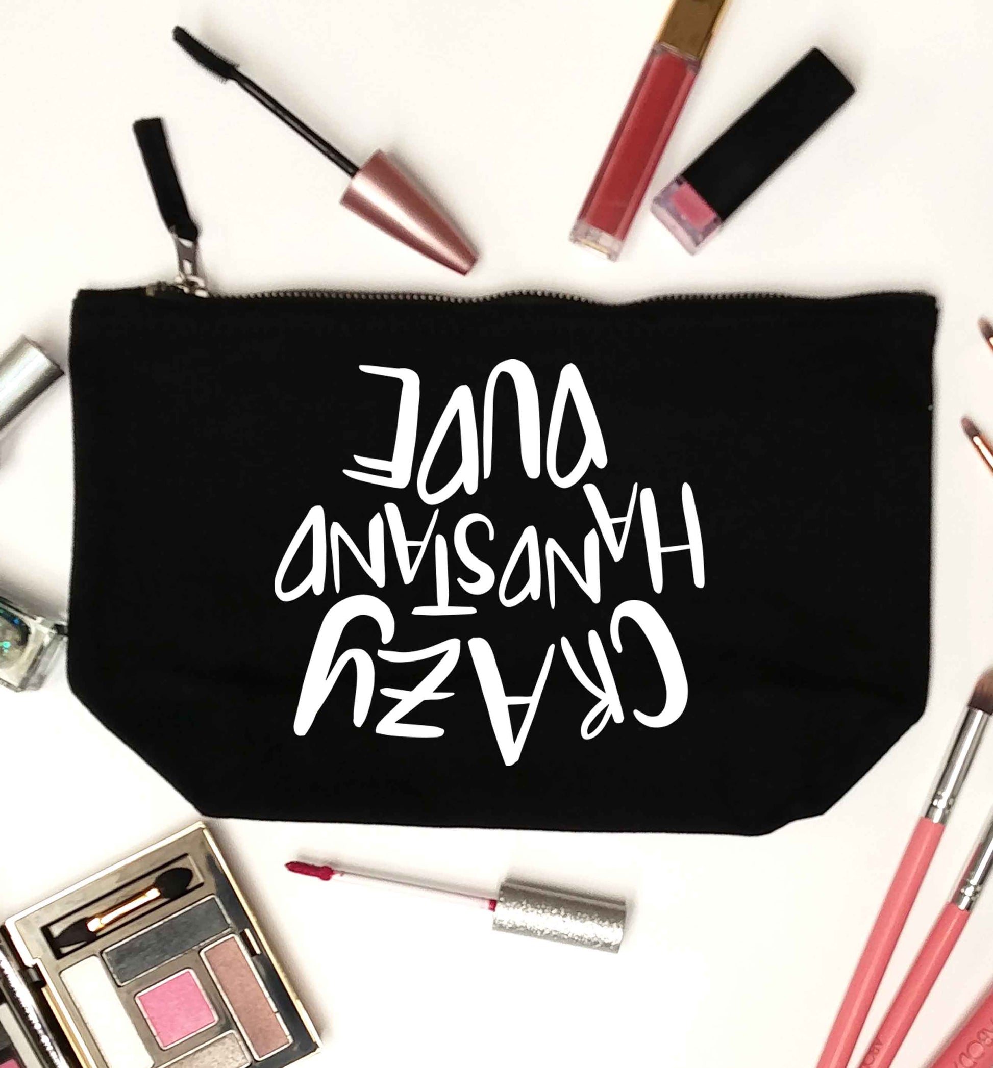 Crazy handstand dude black makeup bag