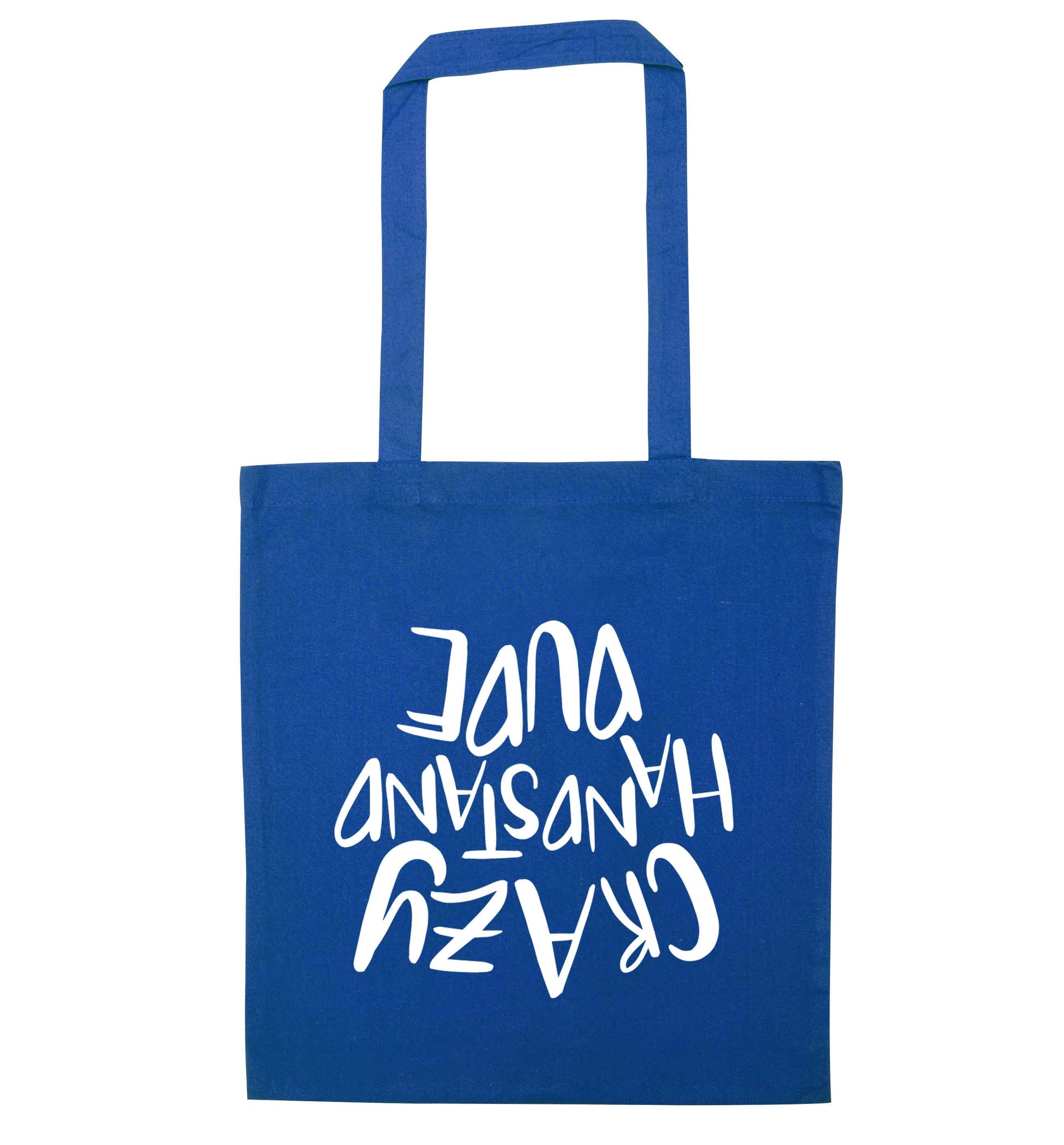 Crazy handstand dude blue tote bag