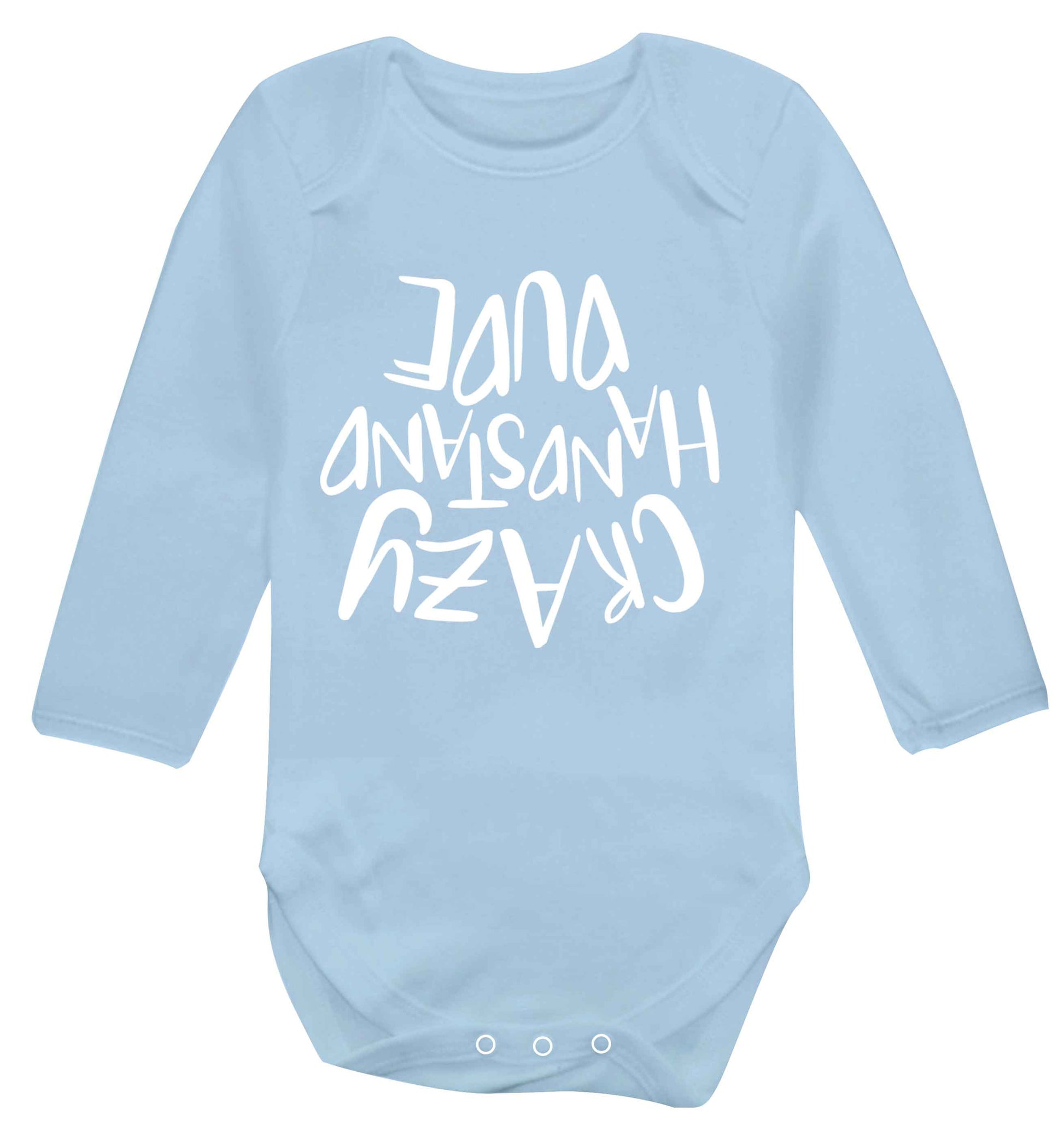 Crazy handstand dude Baby Vest long sleeved pale blue 6-12 months