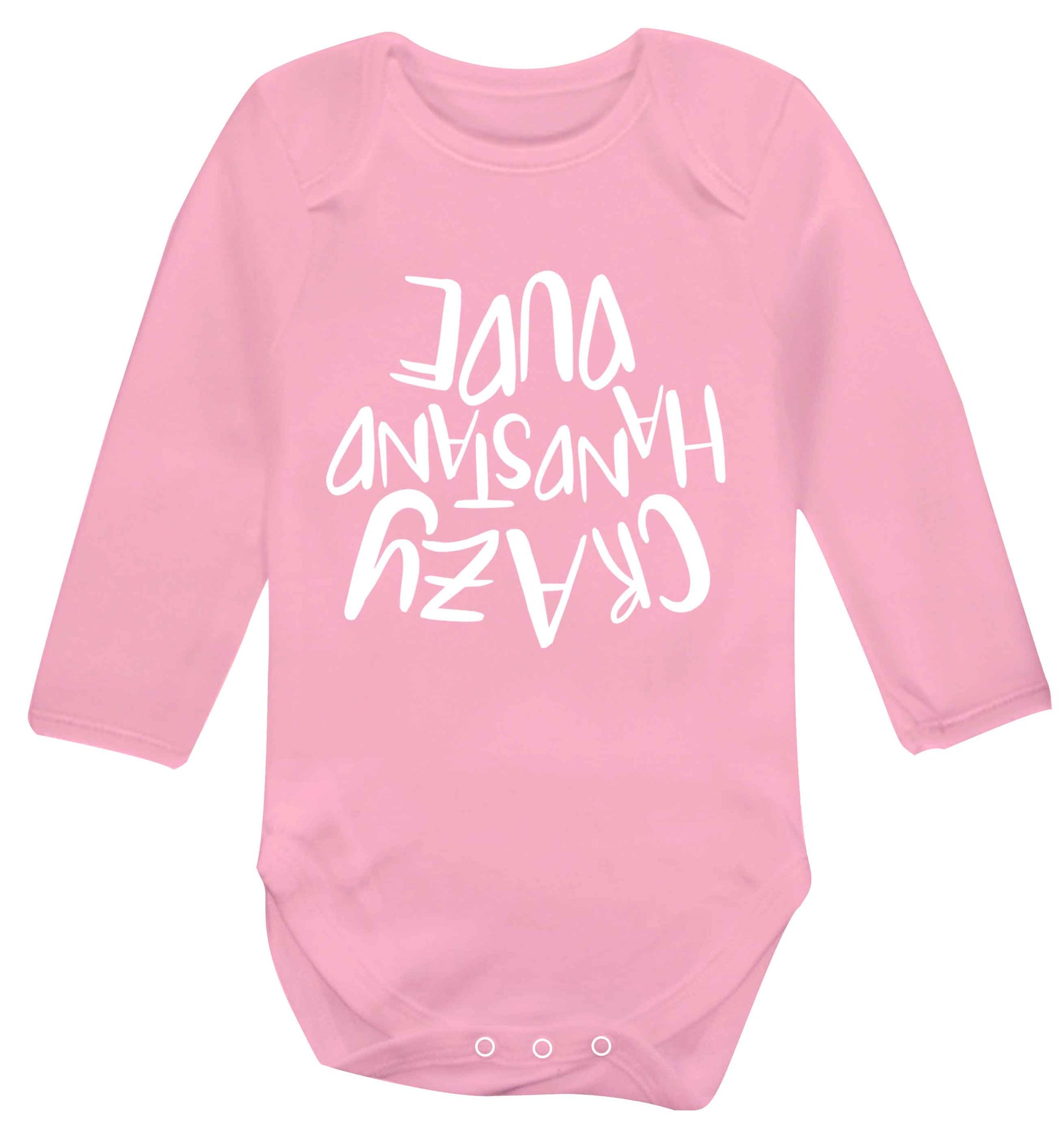 Crazy handstand dude Baby Vest long sleeved pale pink 6-12 months
