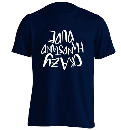 Crazy handstand dude adults unisex navy Tshirt 2XL
