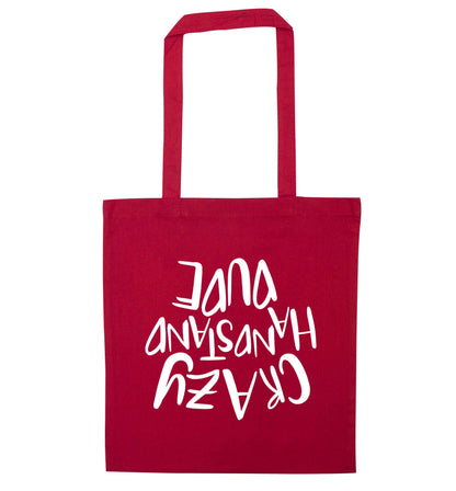 Crazy handstand dude red tote bag