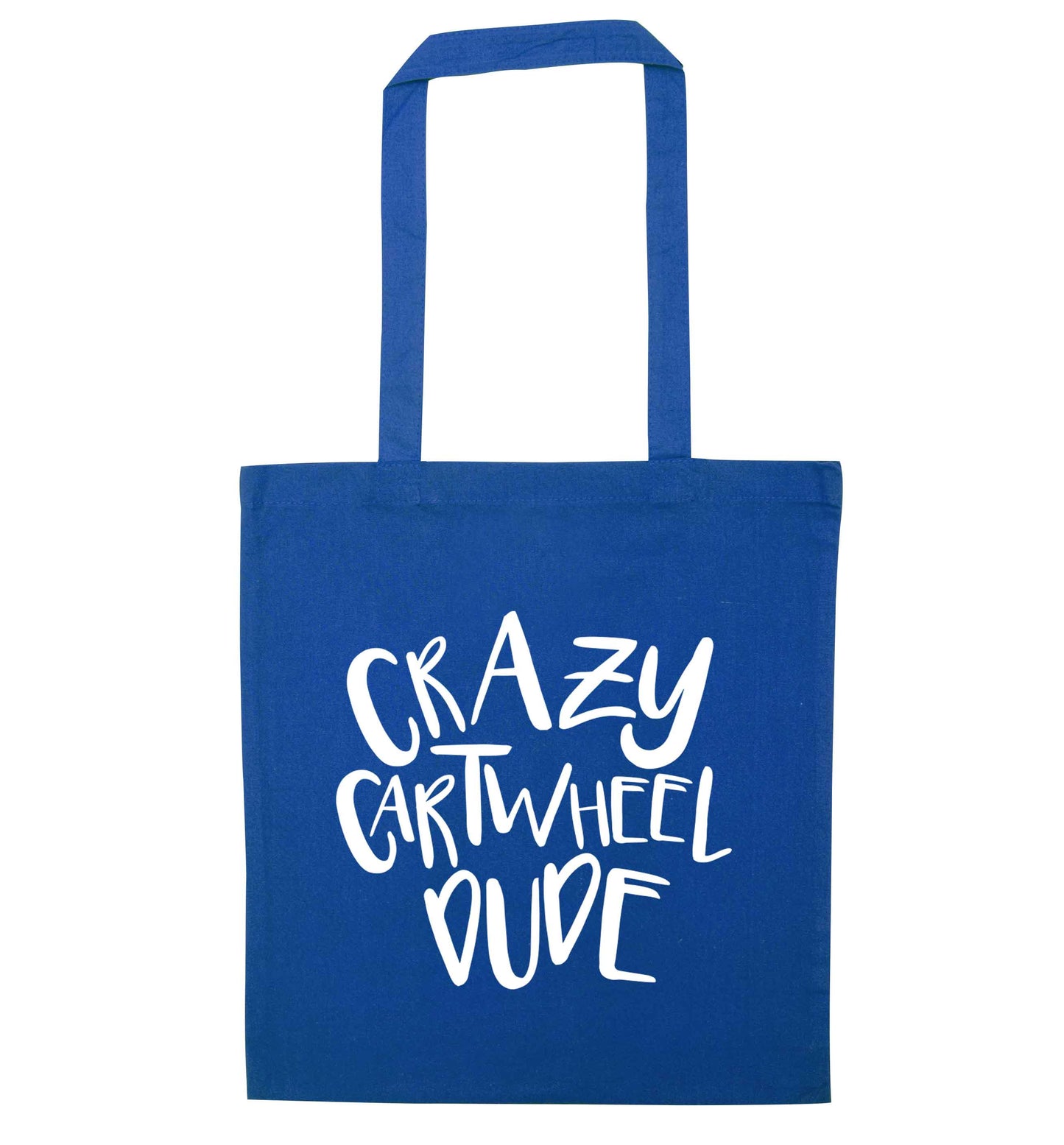 Crazy cartwheel dude blue tote bag