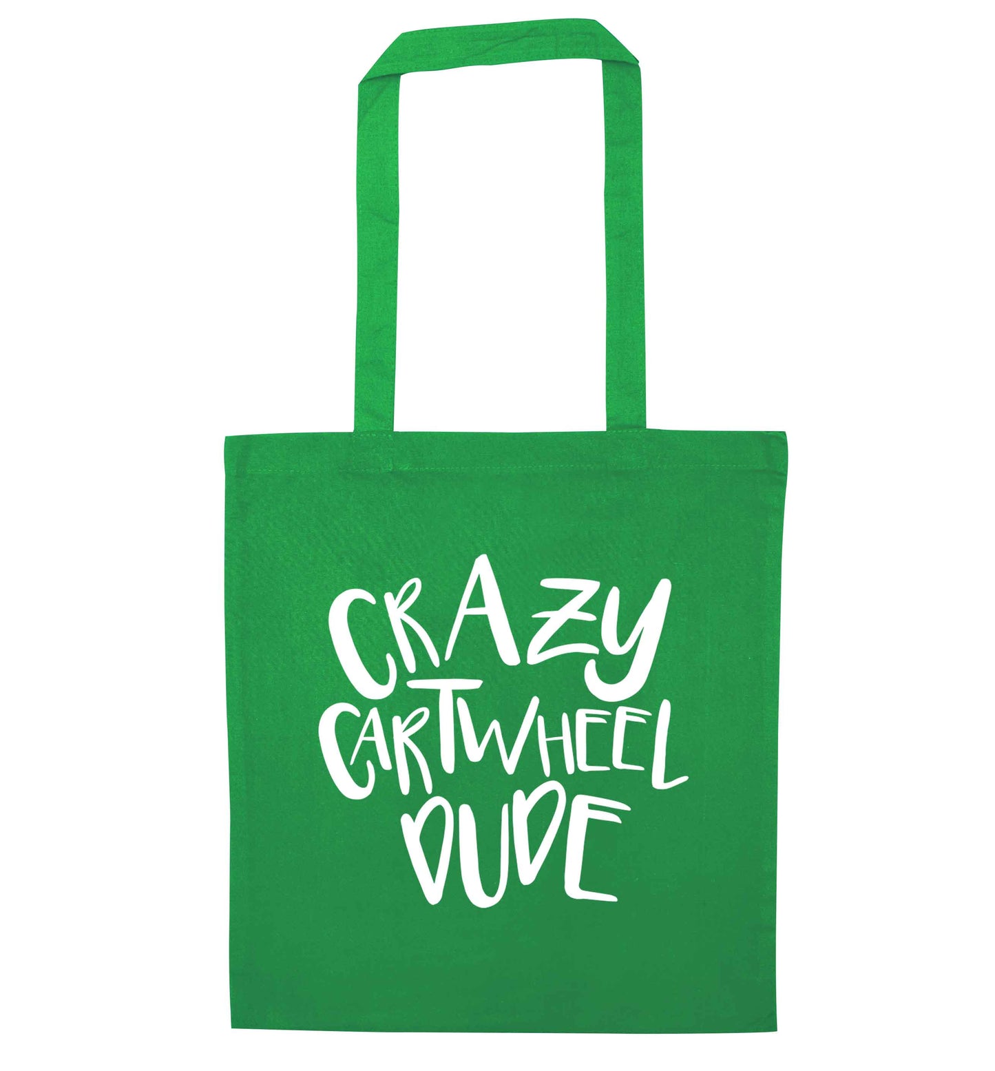 Crazy cartwheel dude green tote bag