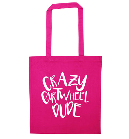 Crazy cartwheel dude pink tote bag