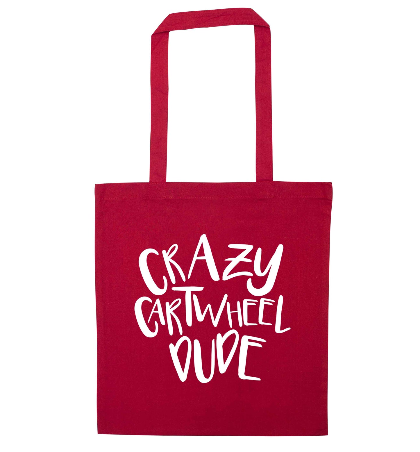 Crazy cartwheel dude red tote bag