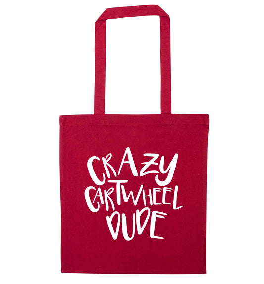 Crazy cartwheel dude red tote bag