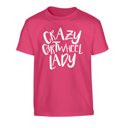 Crazy cartwheel lady Children's pink Tshirt 12-13 Years