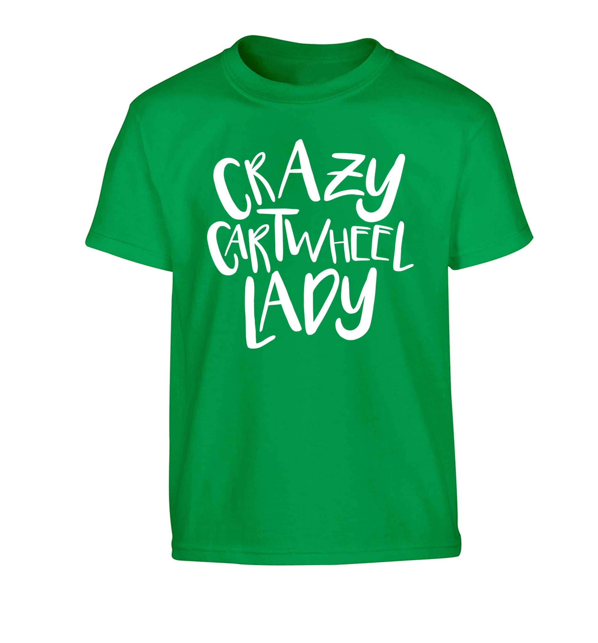 Crazy cartwheel lady Children's green Tshirt 12-13 Years
