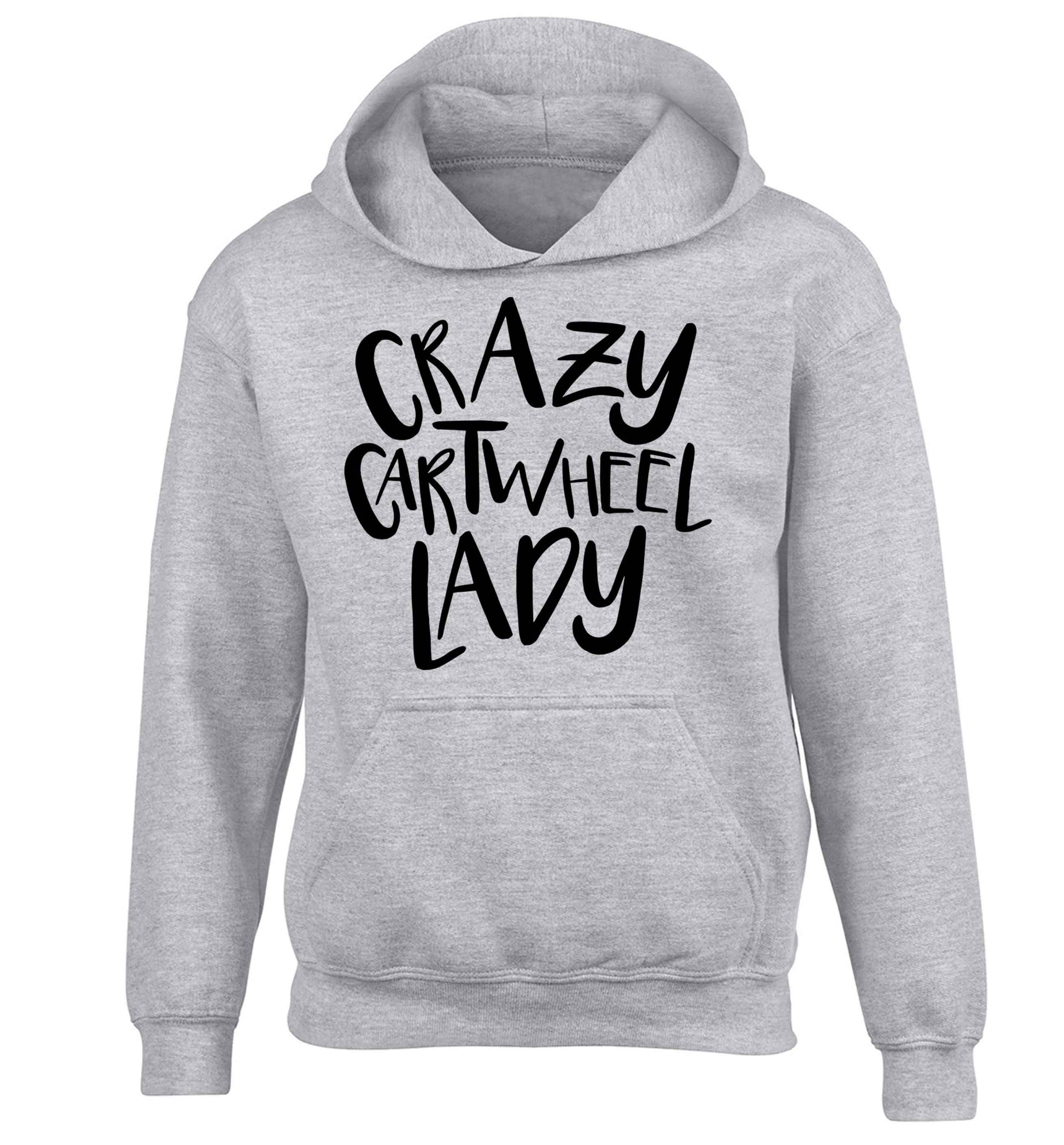 Crazy cartwheel lady children's grey hoodie 12-13 Years