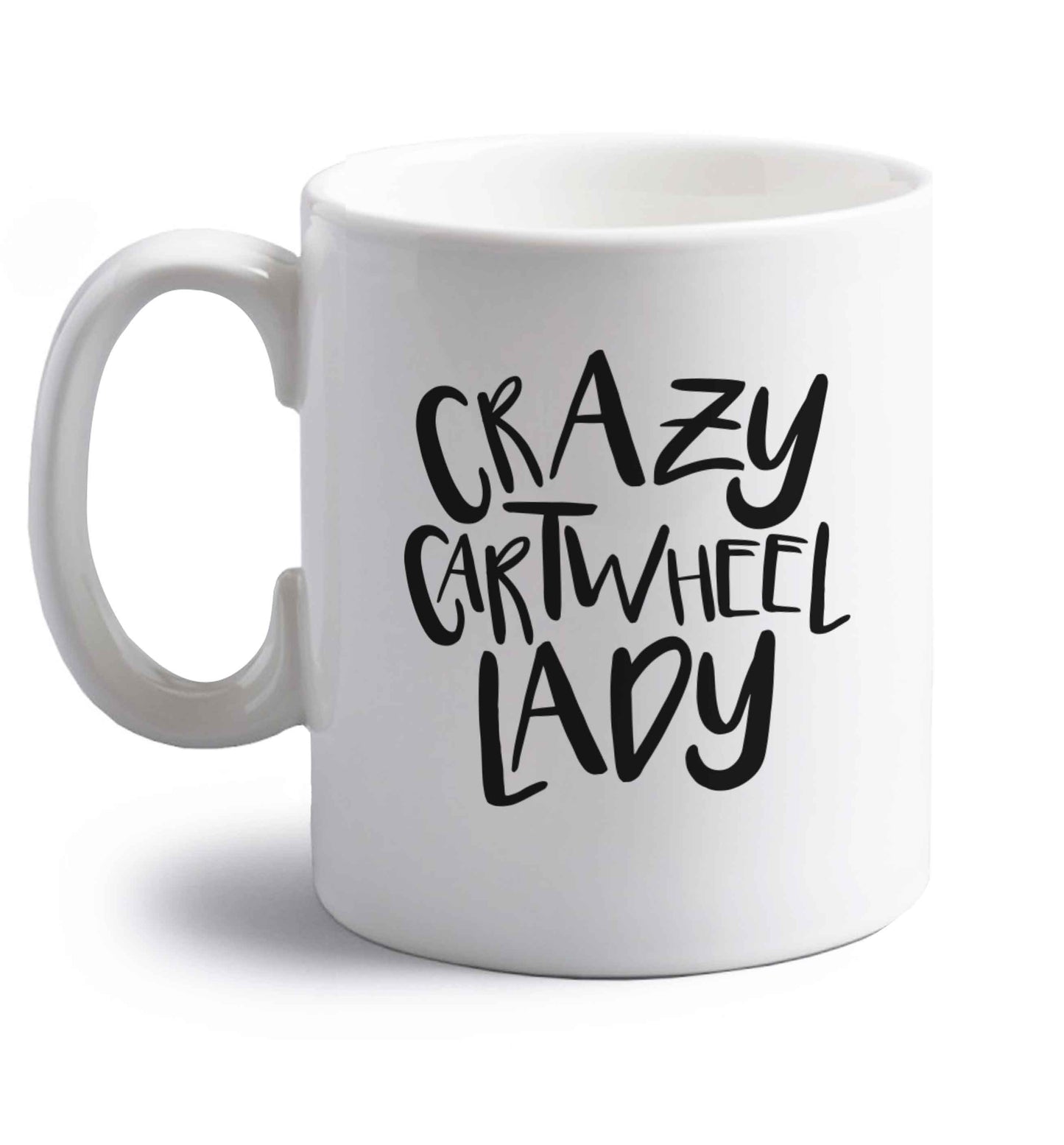 Crazy cartwheel lady right handed white ceramic mug 