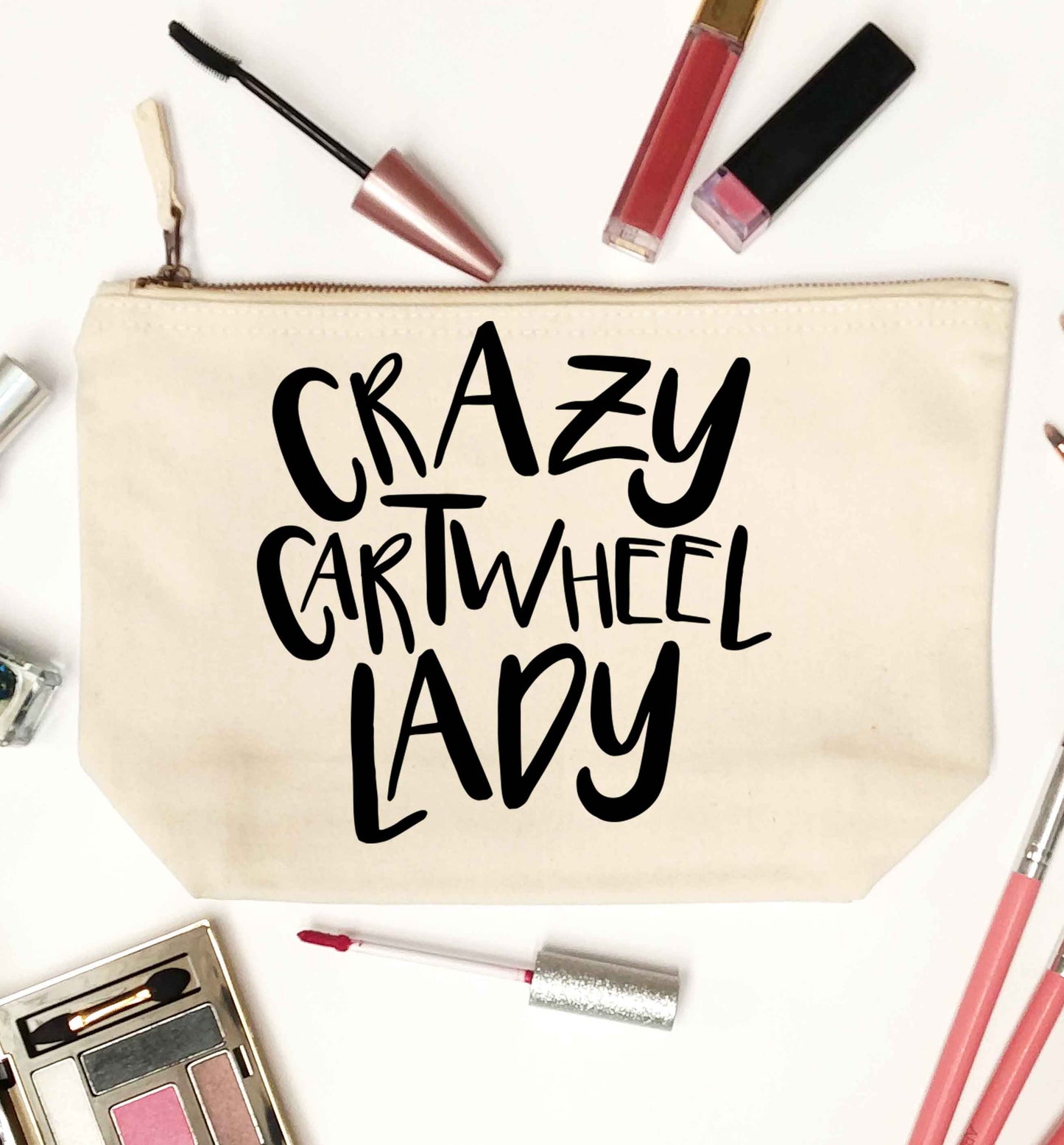 Crazy cartwheel lady natural makeup bag