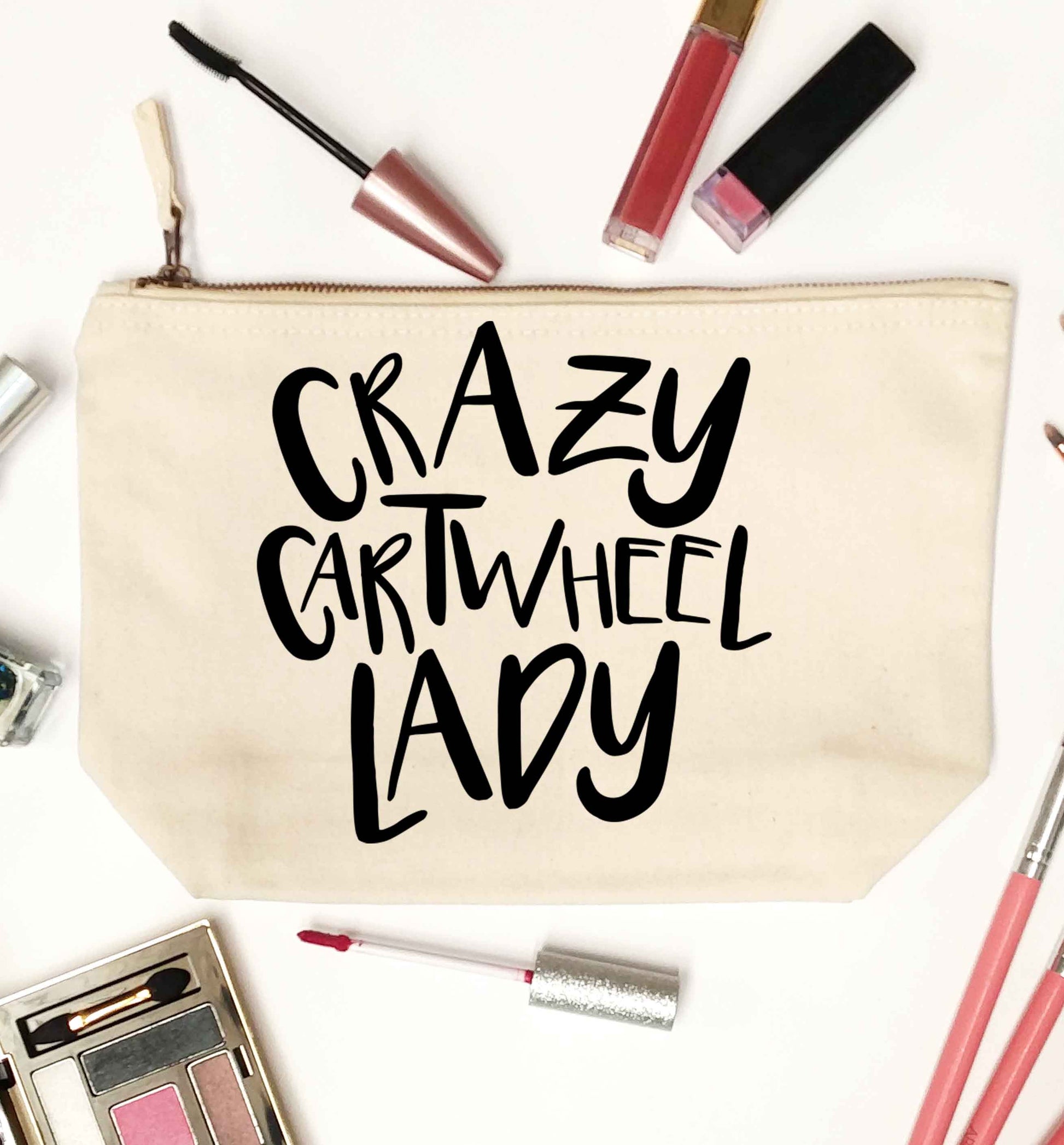 Crazy cartwheel lady natural makeup bag