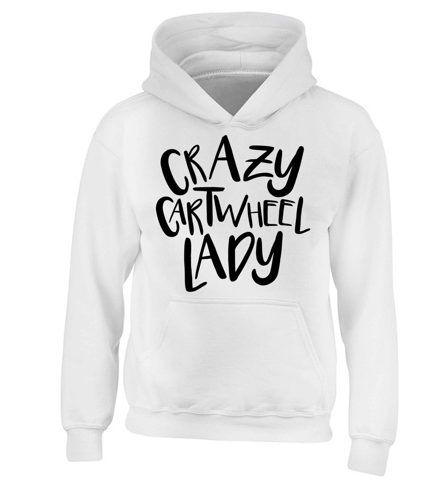 Crazy cartwheel lady children's white hoodie 12-13 Years