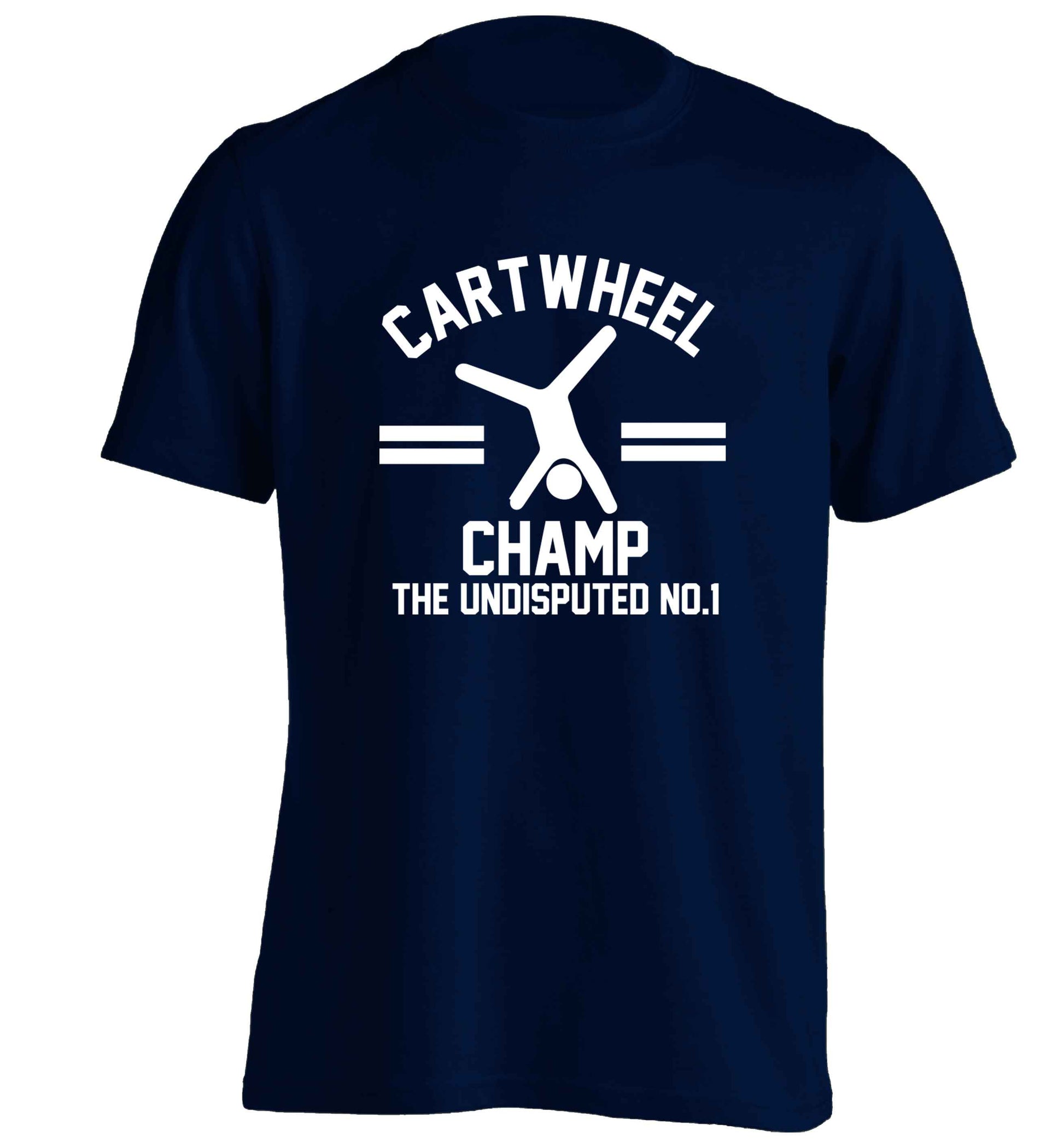 Undisputed cartwheel championship no.1  adults unisex navy Tshirt 2XL