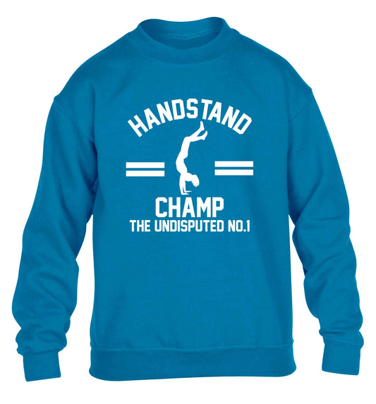Undisputed handstand championship no.1  children's blue sweater 12-13 Years