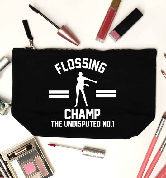 Undisputed flossing championship no.1  black makeup bag