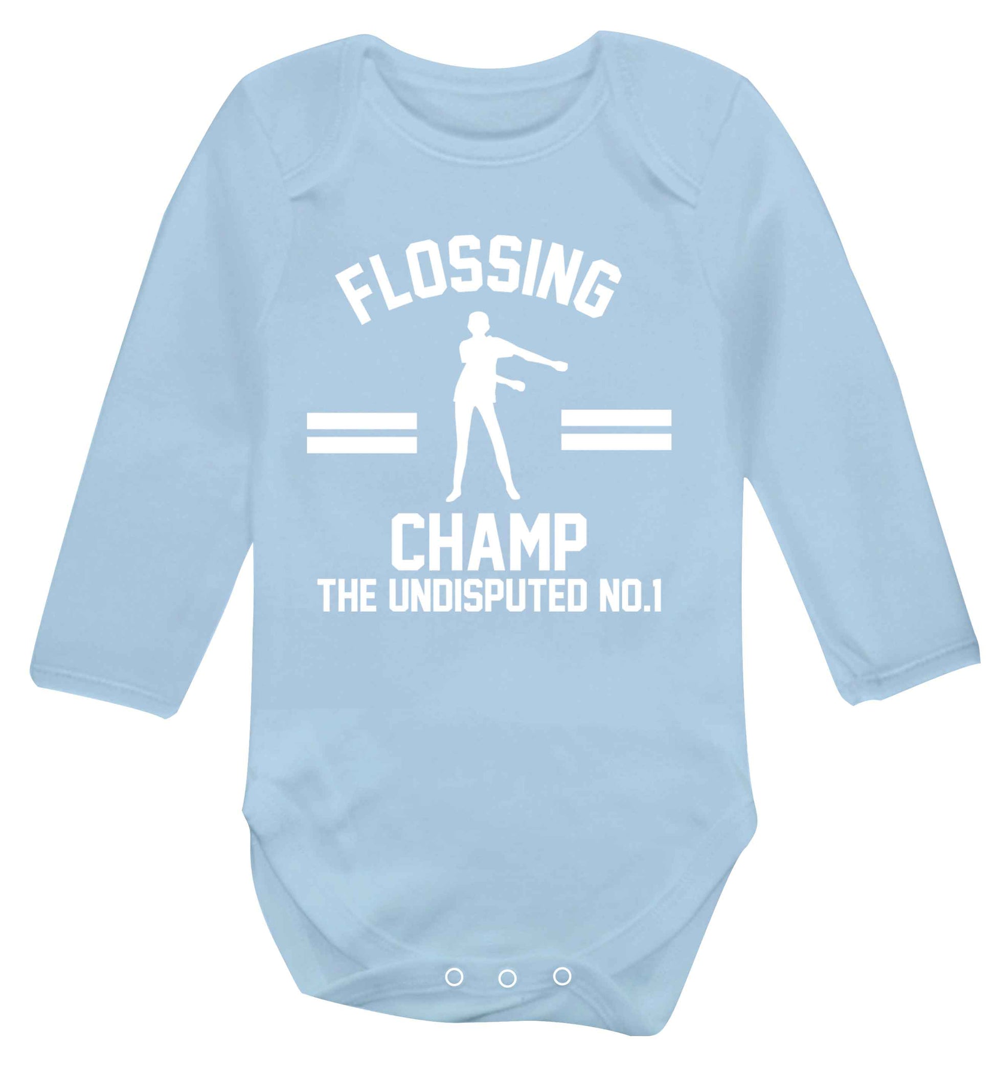 Undisputed flossing championship no.1  Baby Vest long sleeved pale blue 6-12 months