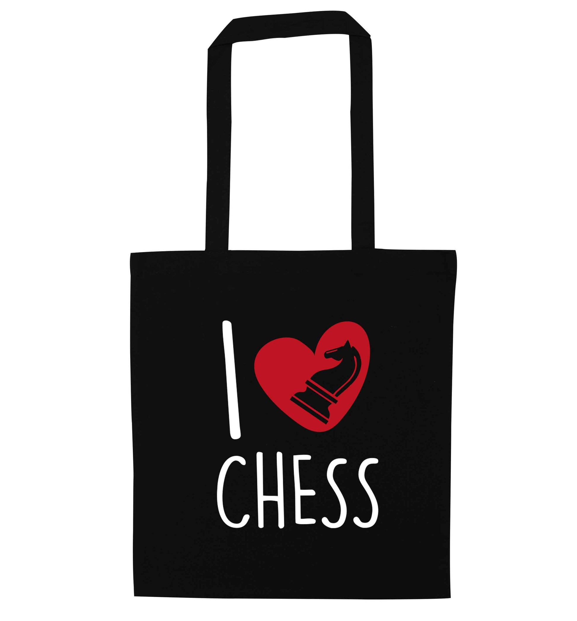 I love chess black tote bag
